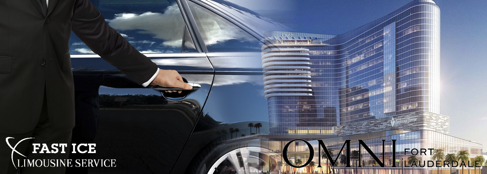 Chauffeur opening car door in front of Omni Fort Lauderdale hotel.